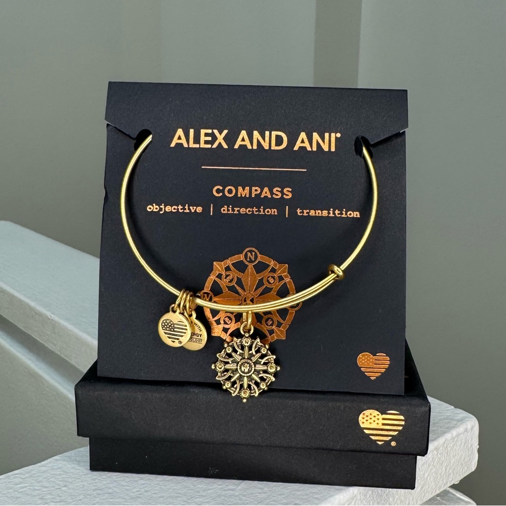 Alex and Ani Compass Bangle Bracelet NWT Gold Objective Direction
